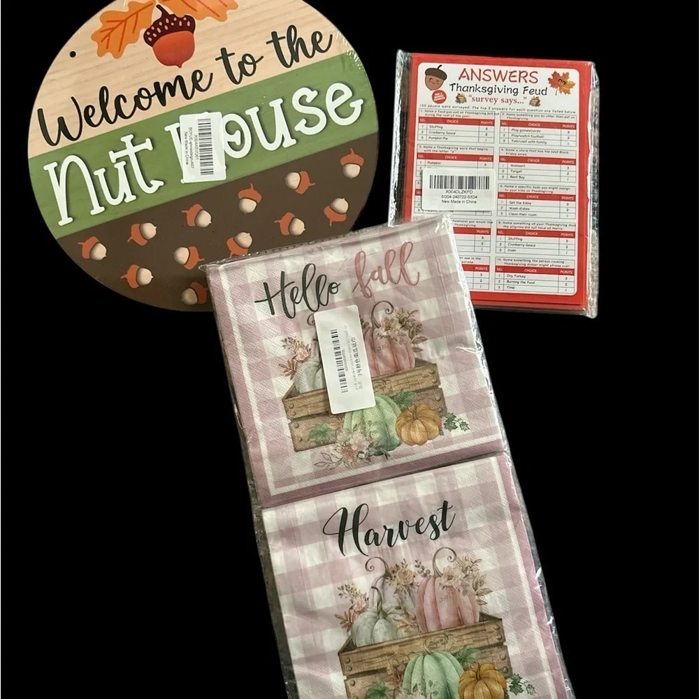 Thanksgiving Bundle Of 3 Wall Decor Napkins Games Brand New